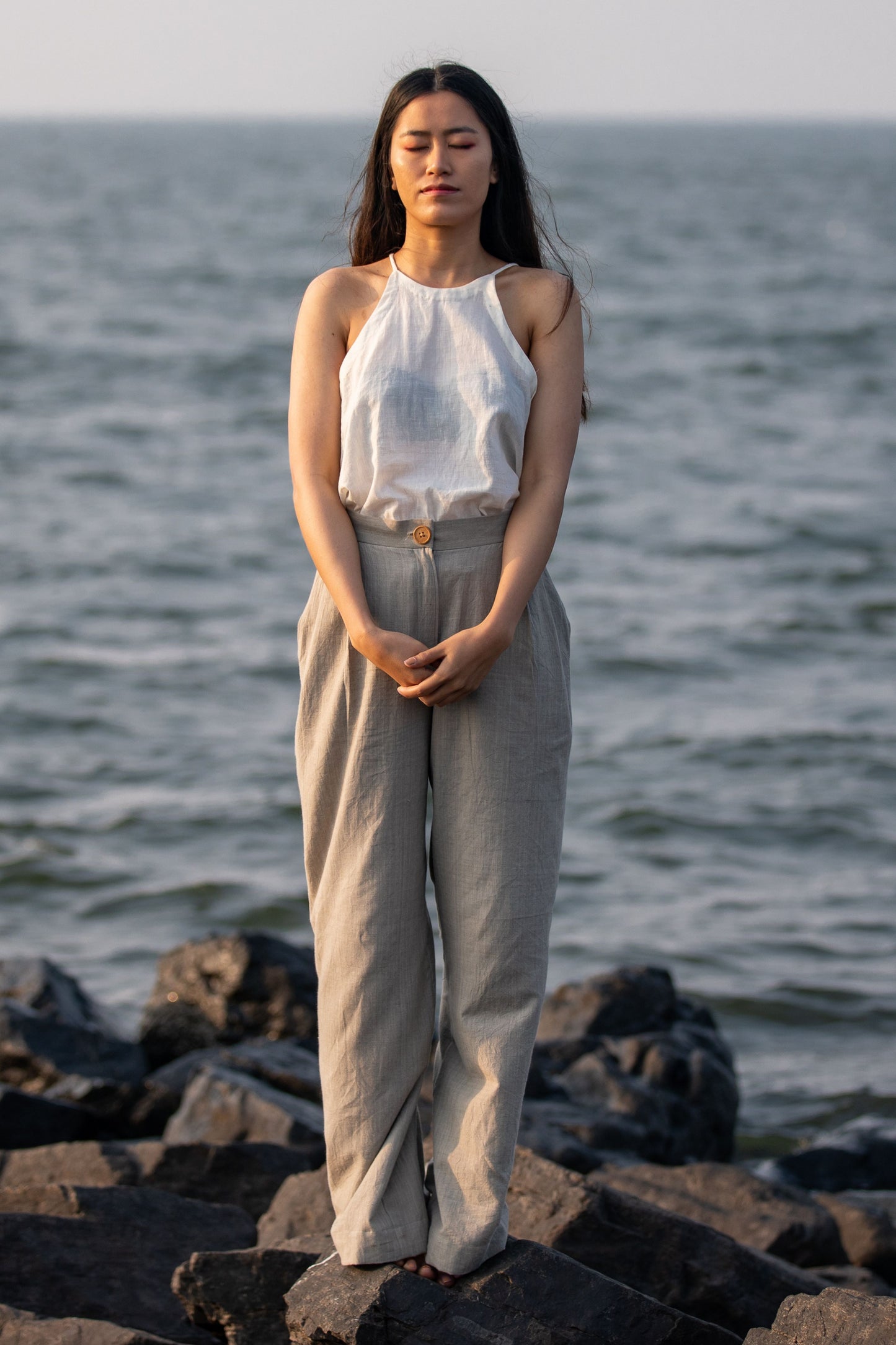 NATURAL GREY - Wide-Leg Trousers