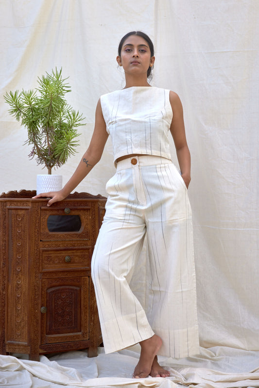 NATURAL STRIPES - High-waisted Crop pants