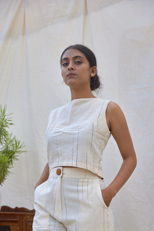 NATURAL STRIPES -  Tie back Top