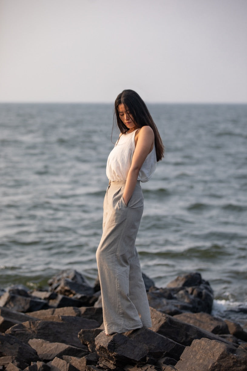 NATURAL GREY - Wide-Leg Trousers