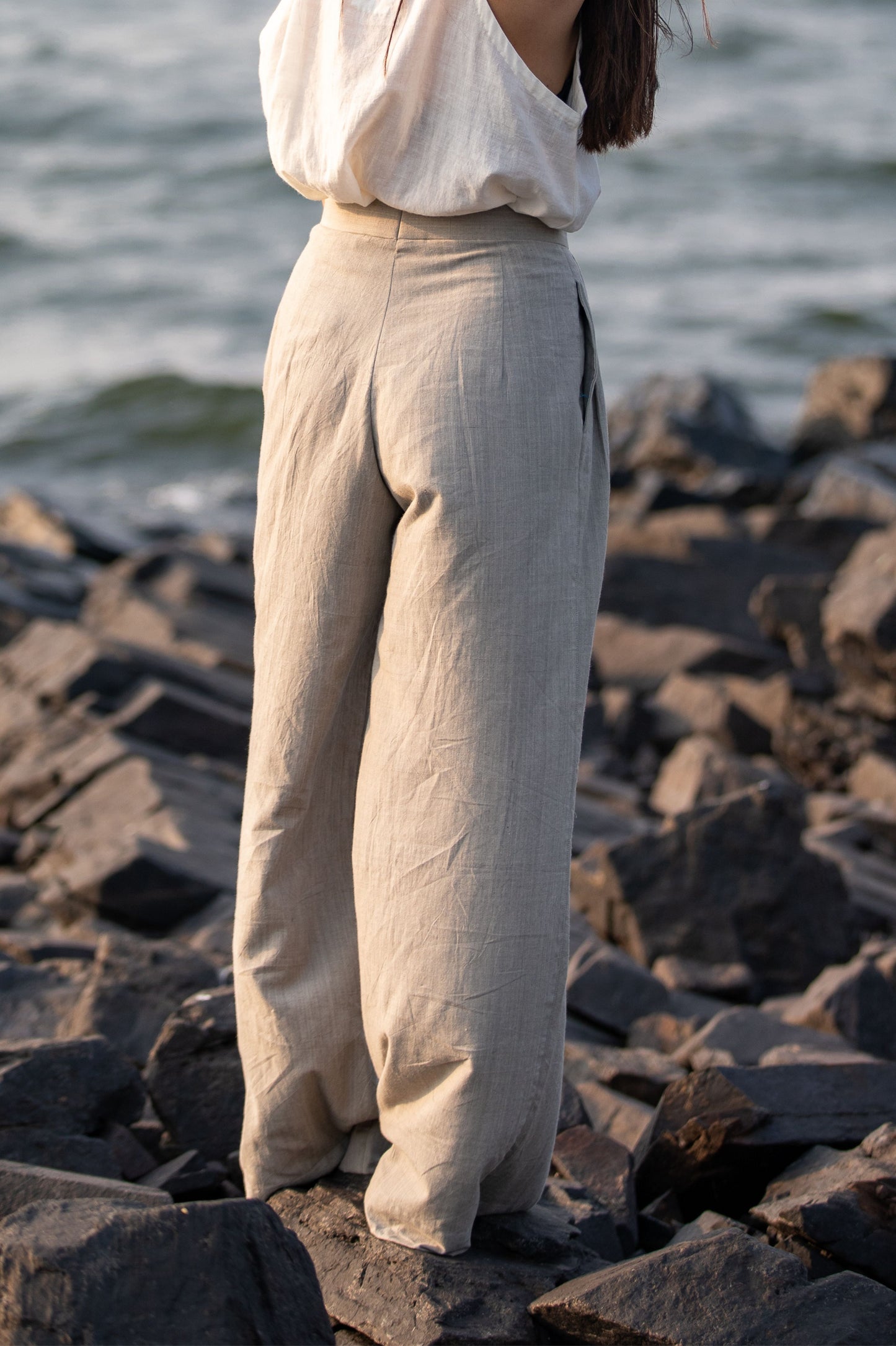 NATURAL GREY - Wide-Leg Trousers