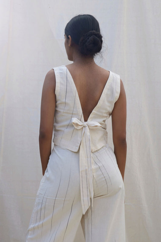 NATURAL STRIPES -  Tie back Top