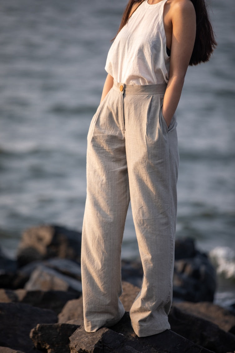 NATURAL GREY - Wide-Leg Trousers